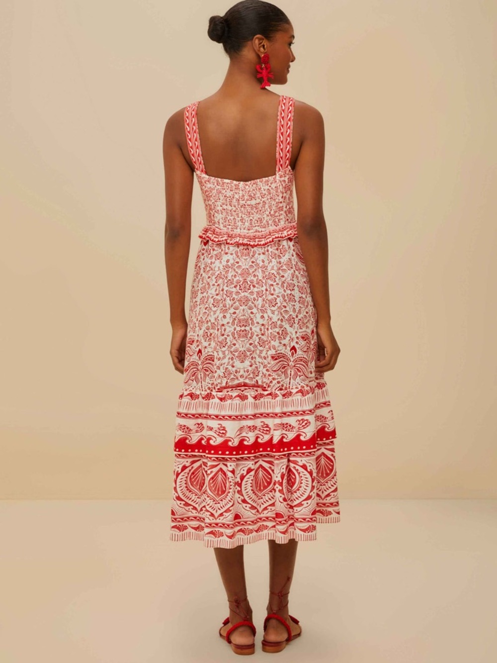 FARM Rio Red River Ride LENZING™ ECOVERO™ Euroflax™ Midi Dress Size Medium - Picture 3 of 13